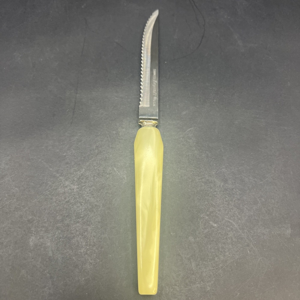 Vintage Forgecraft USA Steak Knife Cream Marbled Pearlized Handle MCM